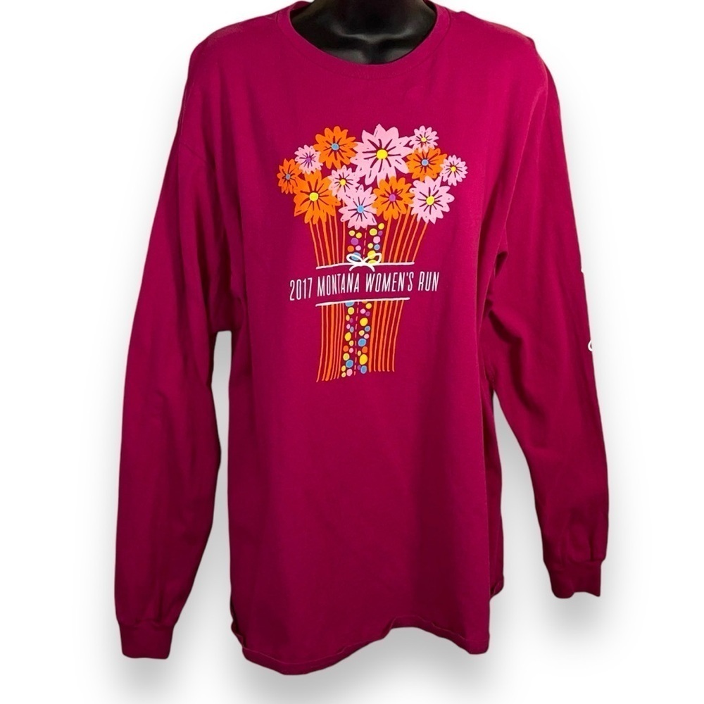 LARGE 2017 MONTANA WOMENS RUN TOP LONG SLEEVE FUCHSIA PINK FLORAL GRAPHIC